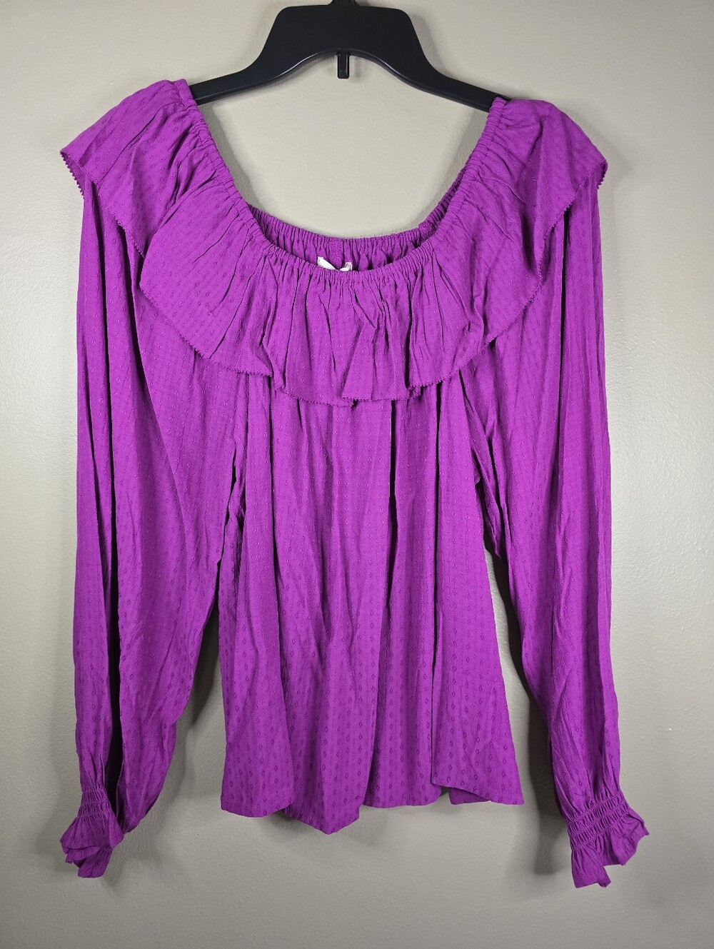 Knox Rose Women's Long Sleeve Ruffle Top Size XSmall Purple Peasant Relaxed